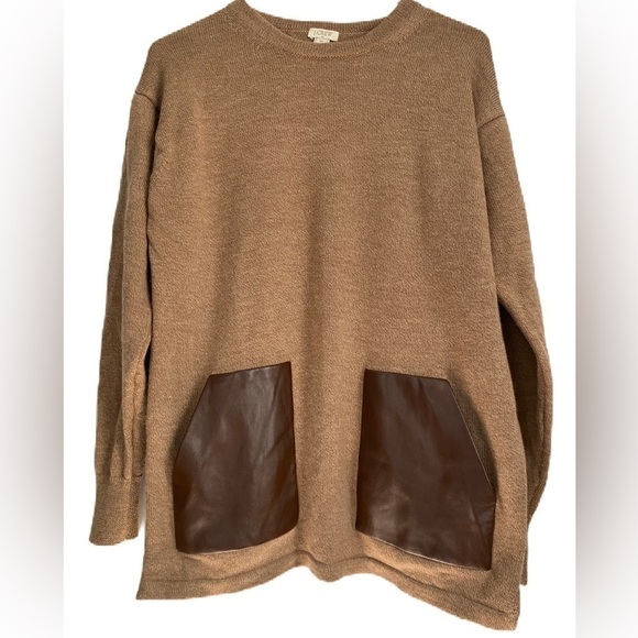 J. Crew Sweaters - J. Crew 100% Merino Wool Faux Leather Pockets Tunic Sweater, Sz: Medium